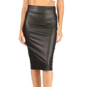 Simlu Black Bodycon Faux Leather Pencil Skirt